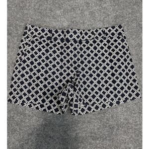 LOFT Womens Shorts Size 8 Navy White AOP All over Pattern Hook Eye Zip 4 Inseam